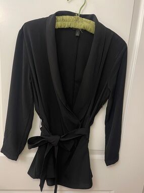 Banana Republic Black Wrap-Front Top with Tie Belt/ Side zipper